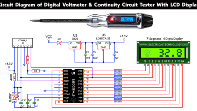 Circuit Diagram of Digital Voltmeter & Continuity Circuit Tester With LCD Display